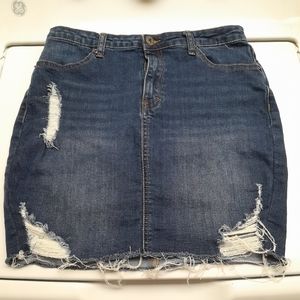 Distressed Denim Skirt
